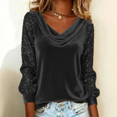 Elegant Velvet Long Sleeve Shirts For Women Autumn Winter Solid Color Loose Women Blouses Fashion Pullover Tops Party Clothes - Serenity Spaces