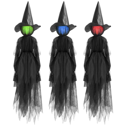 3 Pcs Halloween Decorations Outdoor Light up Hanging Ghost, Halloween Ghost Decor with Witch Hats and Spooky Eyes for Halloween Tree Yard Lawn Patio Decorations Party Décor