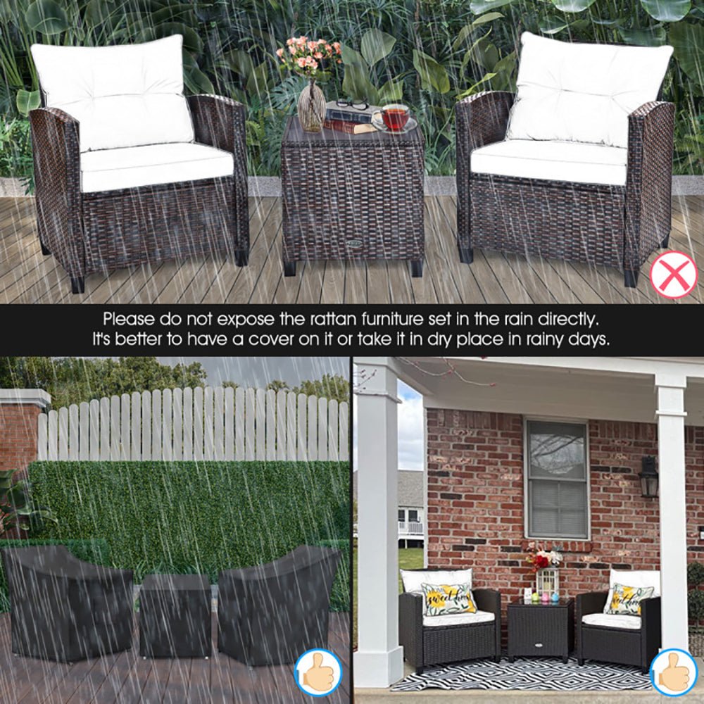 3 Pieces Rattan Patio Furniture Set With Washable Cushion - Serenity Spaces