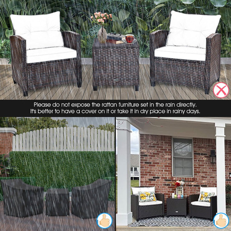 3 Pieces Rattan Patio Furniture Set With Washable Cushion - Serenity Spaces