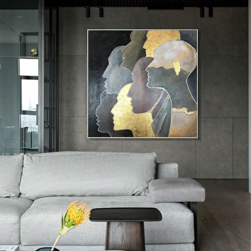 Handmade Oil Painting Canvas Wall Art Decoration Modern Light Luxury Golden Portrait Abstract Home Living Room Decor Rolled Frameless Unstretched Painting - Serenity Spaces