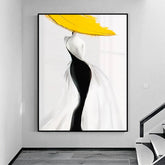 Modern Sexy Woman Yellow Hat Handmade Canvas Oil Painting Abstract Nordic Luxury Artwork Posters Living Room Canvas Wall Aesthetic Home Decor - Serenity Spaces
