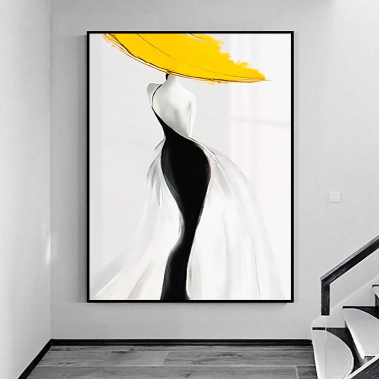 Modern Sexy Woman Yellow Hat Handmade Canvas Oil Painting Abstract Nordic Luxury Artwork Posters Living Room Canvas Wall Aesthetic Home Decor - Serenity Spaces