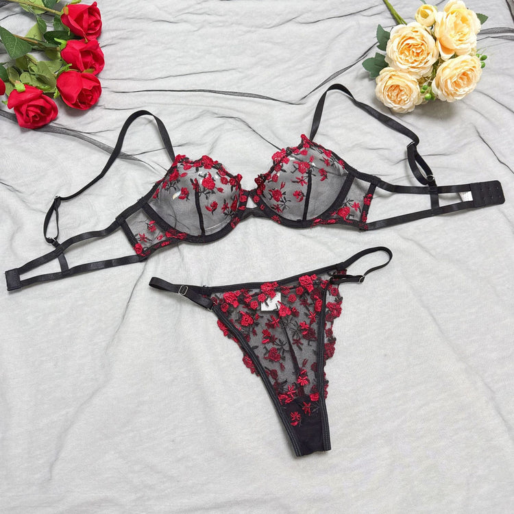 Lace Steel Bracket Transparent Mesh Sexy Lingerie Set - Serenity Spaces