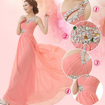 Evening dress one - shoulder dinner banquet long banquet - Serenity Spaces