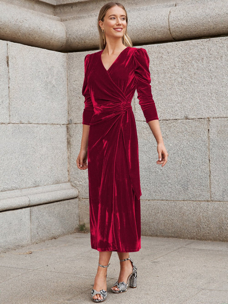 Gold Velvet High Sense Dress Elegant Temperament - Serenity Spaces