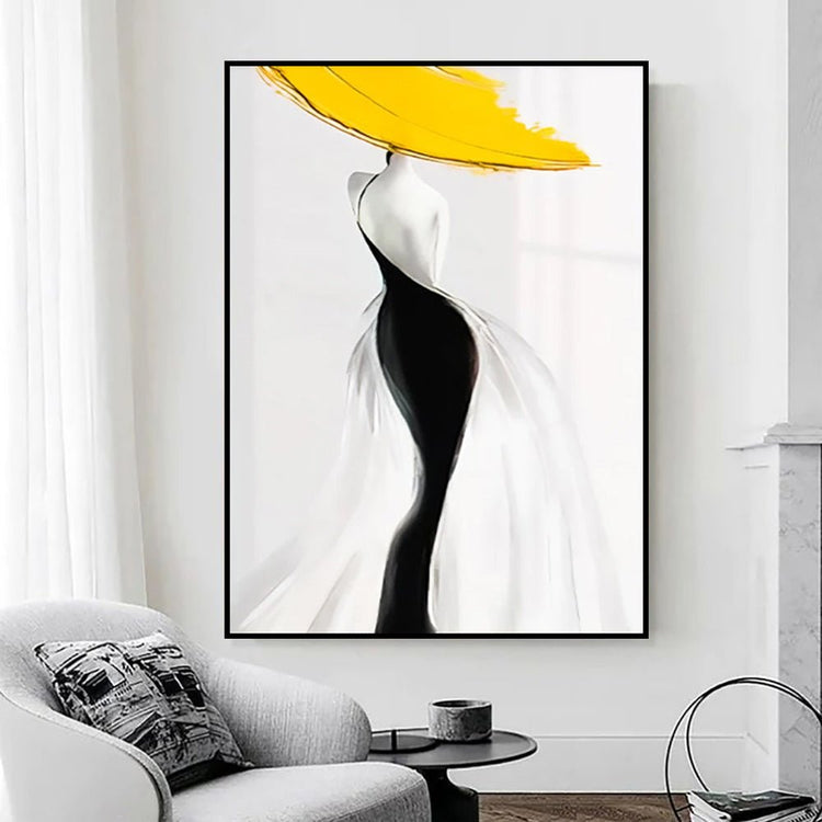 Modern Sexy Woman Yellow Hat Handmade Canvas Oil Painting Abstract Nordic Luxury Artwork Posters Living Room Canvas Wall Aesthetic Home Decor - Serenity Spaces