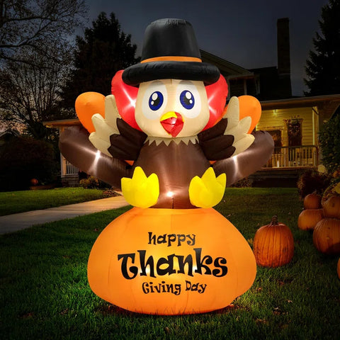 Dejah 6Ft Inflatable Led Lighted Thanksgiving Turkey on Pumpkin