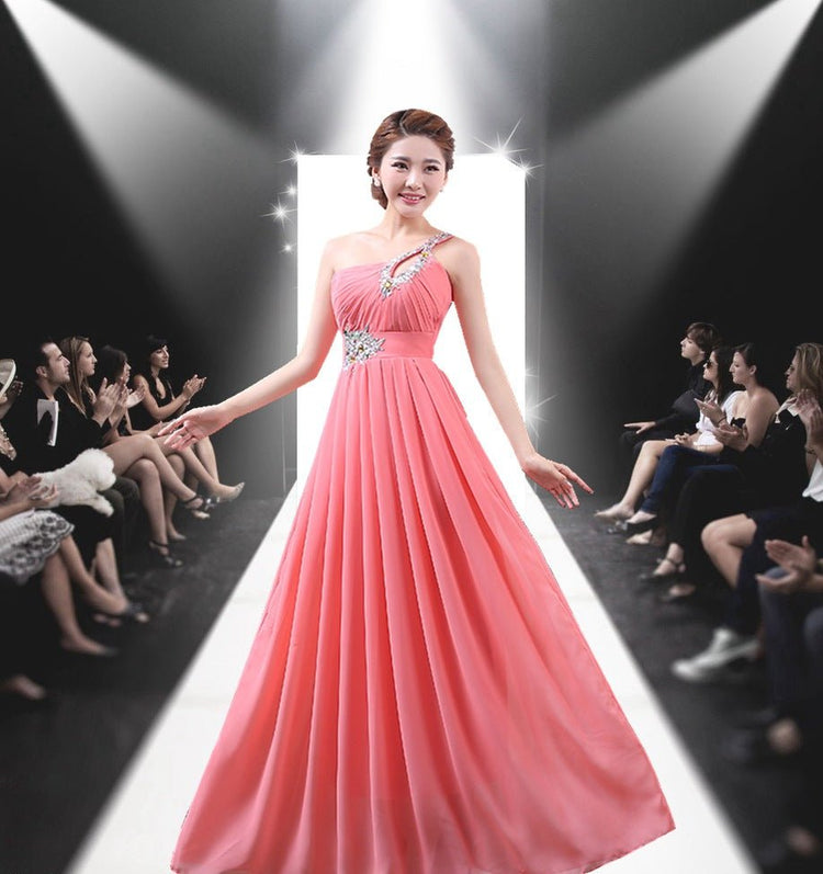 Evening dress one - shoulder dinner banquet long banquet - Serenity Spaces