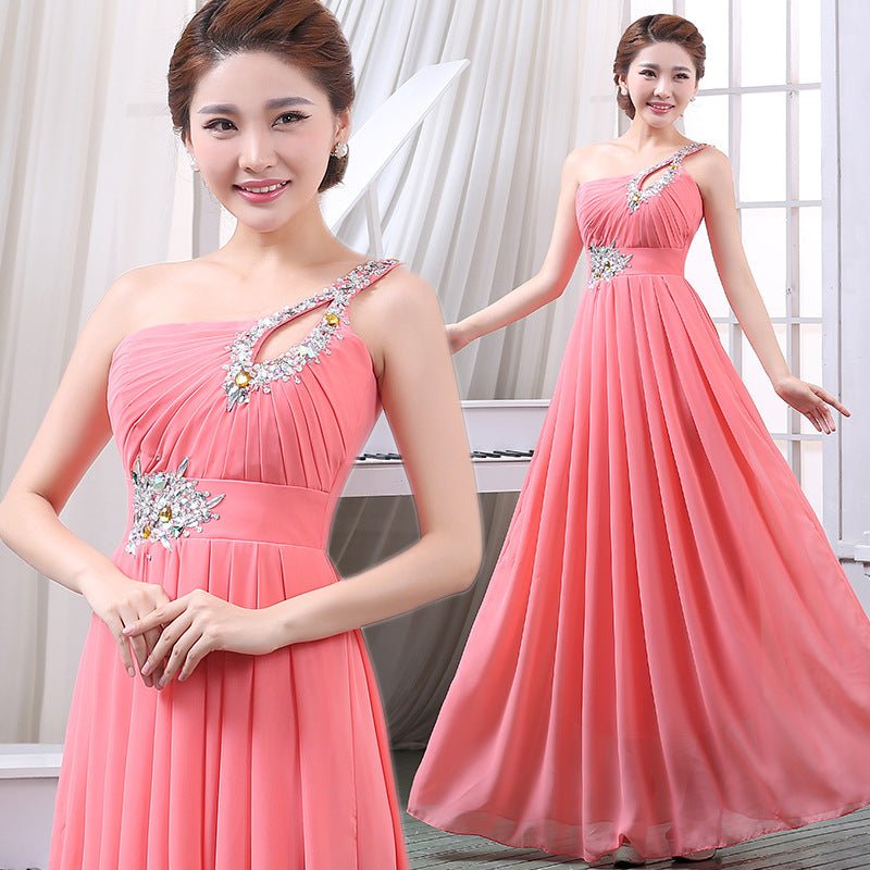 Evening dress one - shoulder dinner banquet long banquet - Serenity Spaces