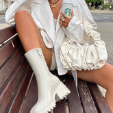 Thick - soled block heel square toe boots - Serenity Spaces