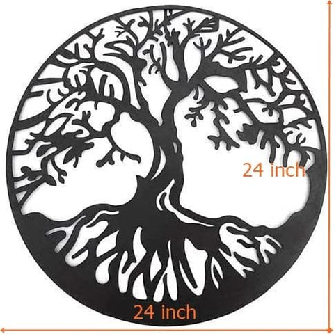 20230 Metal Wall Art Tree Circle of Life round Hanging Sculptures Indoor Living Room Outdoor Garden Patio Decor Black 24 Inch
