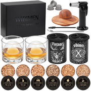 Old Fashioned Whiskey Smoker Kit – Cocktail Smoker Gift Set with 2 Glasses, 6 Wood Chip Flavors & Clear Ice Makers, Bourbon Whiskey Gifts for Men (Butane Not Included)
