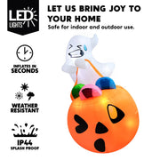 5Ft Halloween Inflatables Light up Cute Ghost Lift Pumpkin,Halloween Inflatables Outdoor Decorations,Blow up Halloween Yard Decorations