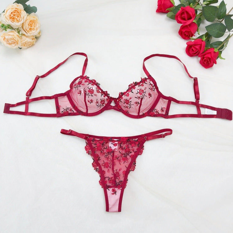 Lace Steel Bracket Transparent Mesh Sexy Lingerie Set - Serenity Spaces