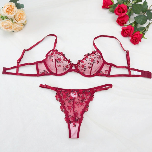 Lace Steel Bracket Transparent Mesh Sexy Lingerie Set