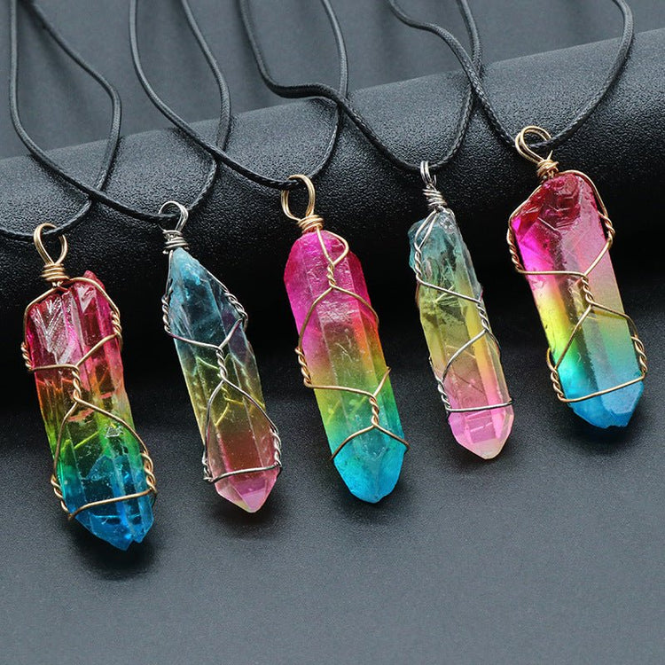 Hot Selling Stone Crystal Pillar Tree Of Life Pendant Ins Fashion Necklace - Serenity Spaces