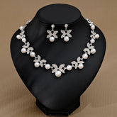 Rhinestone Pearl Earrings And Necklace Set Women - Serenity Spaces