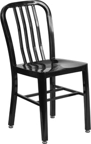 Thomas Commercial Grade 24" round Black Metal Indoor-Outdoor Table Set with 4 Vertical Slat Back Chairs