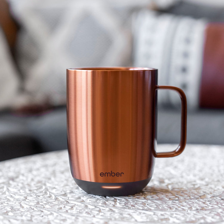 Temperature Control Smart Mug 2, 14 Oz, Copper, up to 1.5 - Hr Battery Life - App Controlled Heated Coffee/Tea Mug - Improved Design - Serenity Spaces
