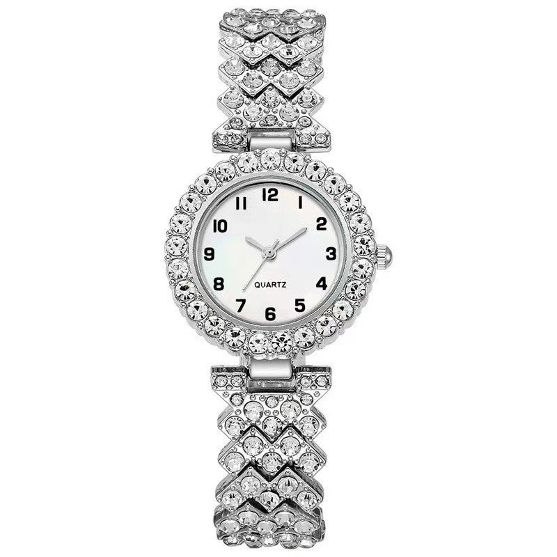 Fashion Jewelry 2pcs Luxury Fashion Women Watch Set Silver Strap Ladies Quartz Wristwatch Alloy Bracelet For Ladies Jewelry Set Clock Gift - Serenity Spaces