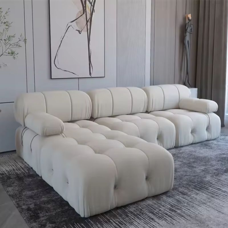 Nordic Modern Apartment Furniture Fabric Buckle Design Sofa Living Room Couch Light Luxury Sponge Sofa For Lock Design - Serenity Spaces