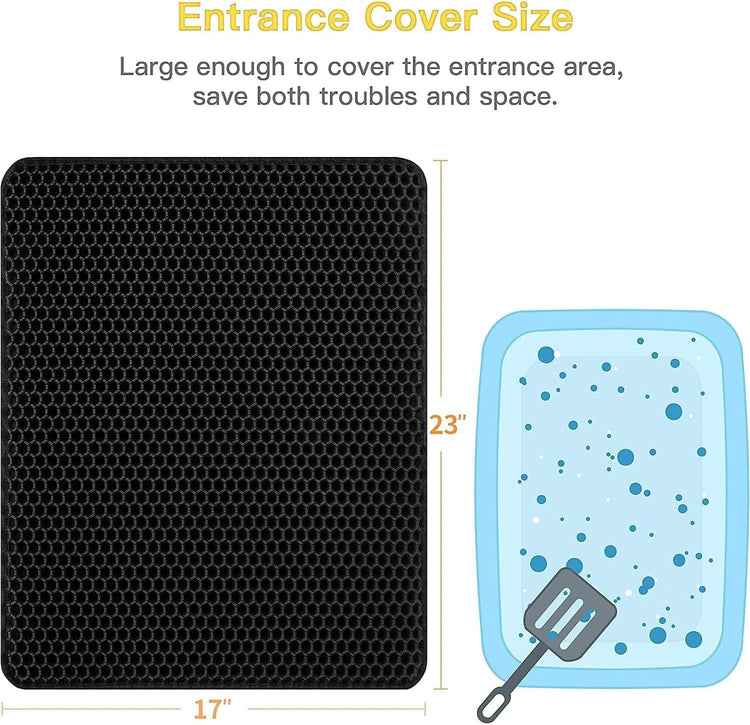 Cat Litter Mat Litter Box Mat, EVA Honeycomb Double Layer Design, Urine & Waterproof, Scatter Control Kitty Litter Mat, Less Waste, Easier to Clean,Washable, Black - Serenity Spaces