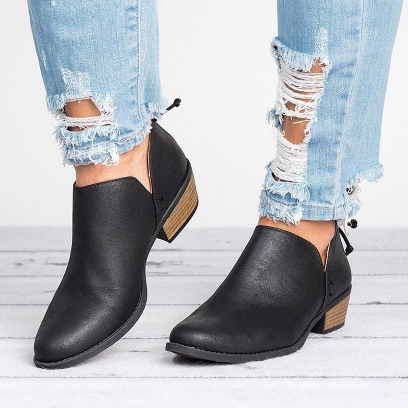 Autumn Women Shoes Retro High Heel Ankle Boots - Serenity Spaces