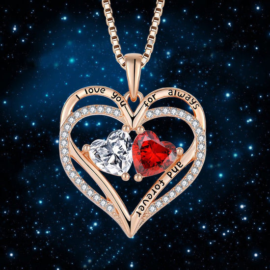 S925 Silver Double Love Necklace With Rhinestones Fashion Personality Heart - shaped Necklace Valentine&