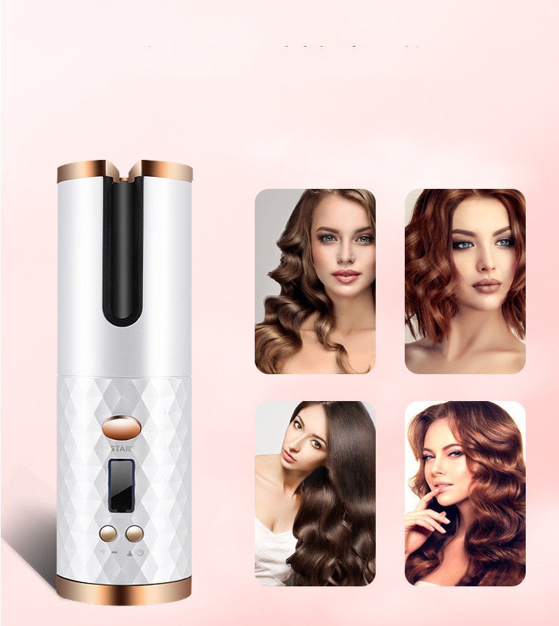 Rechargeable Automatic Hair Curler Women Portable Hair Curling Iron LCD Display Ceramic Curly Rotating Curling Wave Styer - Serenity Spaces