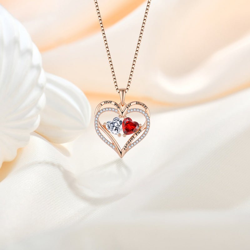 S925 Silver Double Love Necklace With Rhinestones Fashion Personality Heart - shaped Necklace Valentine&