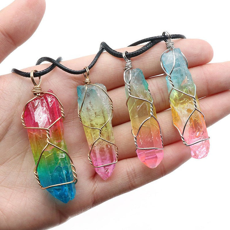 Hot Selling Stone Crystal Pillar Tree Of Life Pendant Ins Fashion Necklace - Serenity Spaces