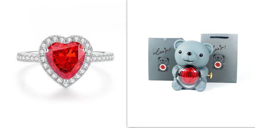 Eternal Rose Teddy Bear Gifts Box With Necklace Rotate Rose Jewelry Box Valentine Wedding Storage Gift Case For Women Girlfriend - Serenity Spaces