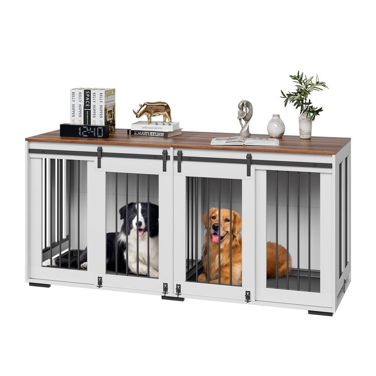 Dog Crate Furniture 72 In Indoor Wooden Dog Kennel With Tray Heavy Duty - Serenity Spaces