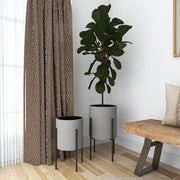 23 In., and 19 In. Large Light Gray Metal Indoor Outdoor Textured Exterior Planter (2- Pack)