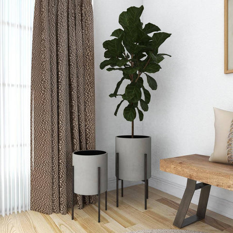 23 In., and 19 In. Large Light Gray Metal Indoor Outdoor Textured Exterior Planter (2- Pack)