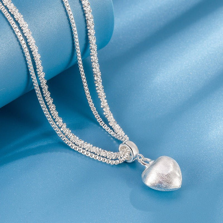 Double Layer Brushed Heart Pendant Necklace For Women High - end Feel Light Luxury Necklace Collarbone Chain Fashion Jewelry - Serenity Spaces