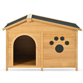 48 Wooden Dog House Outdoor With Porch, Dog Kennel With Water - Resistant Asphalt Roof And Fencing,Indoor & Outdoor Dog Crate With Paw Print, Medium, Nature - Serenity Spaces
