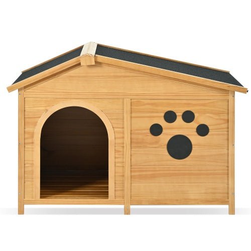 48 Wooden Dog House Outdoor With Porch, Dog Kennel With Water - Resistant Asphalt Roof And Fencing,Indoor & Outdoor Dog Crate With Paw Print, Medium, Nature - Serenity Spaces