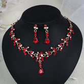 Rhinestone Pearl Earrings And Necklace Set Women - Serenity Spaces