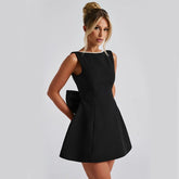 Fashion Big - Bowed Pearls Backless Dress Summer Slim Sleeveless A - line Dresses For Party Evening Women&