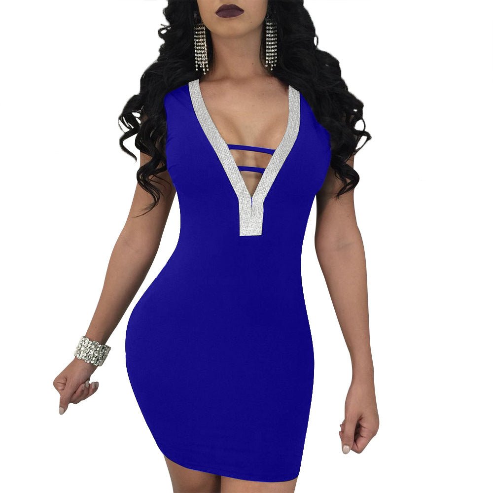 Sexy Slim Ladies Deep V - neck Bodycon Party Dresses Women Summer Sleeveless Hollow Out Backless Package Hip Dress Clubwear - Serenity Spaces