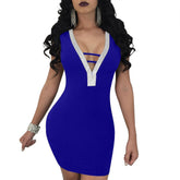 Sexy Slim Ladies Deep V - neck Bodycon Party Dresses Women Summer Sleeveless Hollow Out Backless Package Hip Dress Clubwear - Serenity Spaces