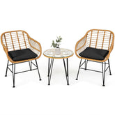 3 Pieces Rattan Furniture Set With Cushioned Chair Table - Serenity Spaces
