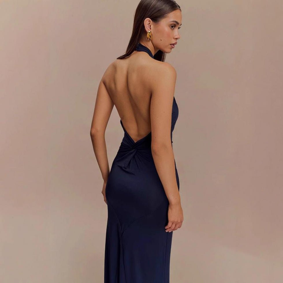 Ins Bodycon Halter Dress Sexy Backless Slim Fit Waist Slimming Maxi Dresses Prom Party Club Clothing For Women - Serenity Spaces