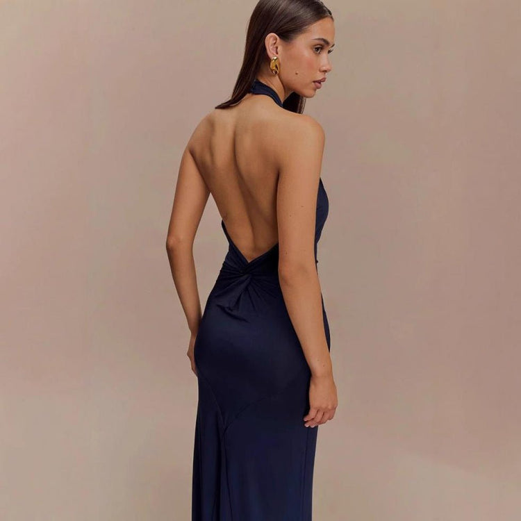 Ins Bodycon Halter Dress Sexy Backless Slim Fit Waist Slimming Maxi Dresses Prom Party Club Clothing For Women - Serenity Spaces