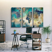 Canvas Wall Art for Living Room - World Map Wall Decor - Large Wall Art for Bedroom - Office Artwork - Map Wall Art 16"X32" 3 Piece Canvas Wall Art