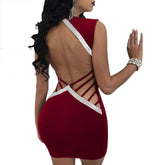 Sexy Slim Ladies Deep V - neck Bodycon Party Dresses Women Summer Sleeveless Hollow Out Backless Package Hip Dress Clubwear - Serenity Spaces