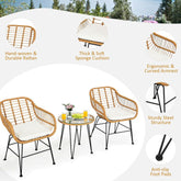 3 Pieces Rattan Furniture Set With Cushioned Chair Table - Serenity Spaces