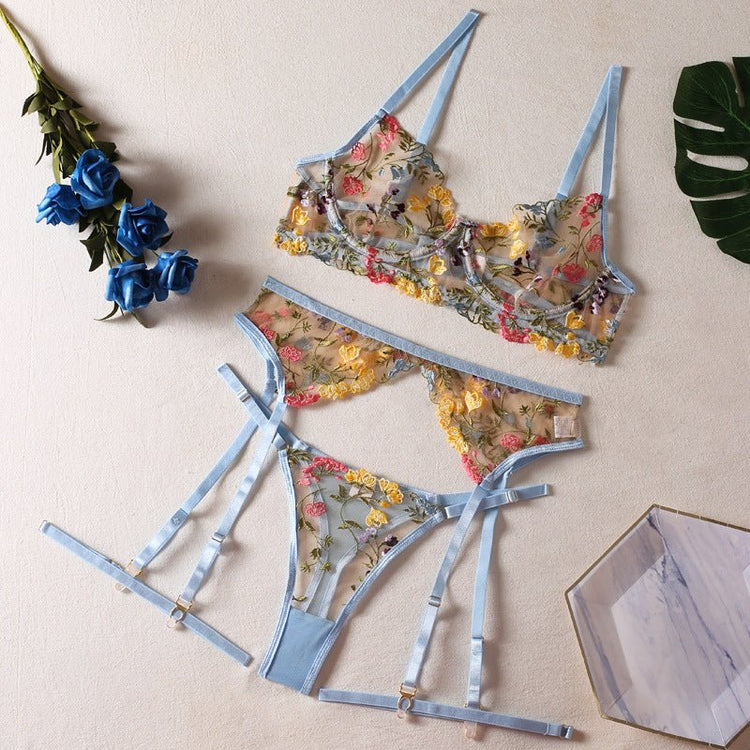 Ellolace Lingerie Sensual Lace Underwear Transparent Embroidery 3 - Piece Garters - Serenity Spaces